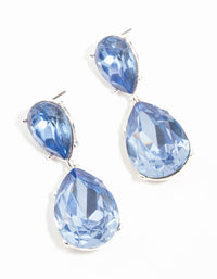 Silver Double Blue Diamante Teardrop Earrings - link has visual effect only