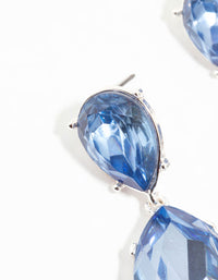 Silver Double Blue Diamante Teardrop Earrings - link has visual effect only
