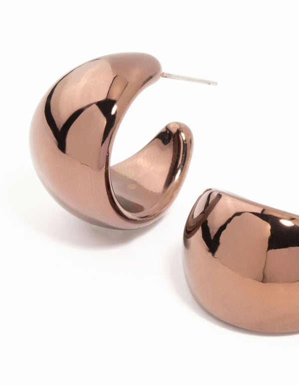 Brown Coated Metal Chunky Wide Hoop Earrings