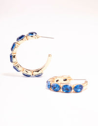 Gold Oval Blue Diamante Hoop Earrings - link has visual effect only