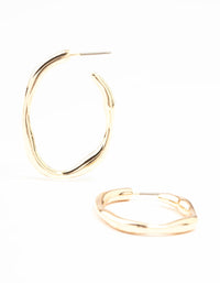 Medium Gold Warped Fine Hoop Earrings - link has visual effect only