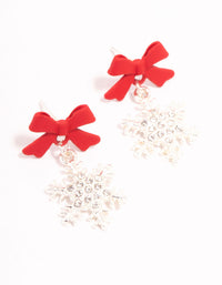 Silver Diamante Snowflake & Red Bow Drop Earrings - link has visual effect only
