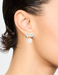 Silver Bow & Pearl Small Drop Earrings - link has visual effect only