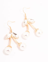 Gold Diamante Pearl Cherry Drop Earrings - link has visual effect only