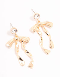 Gold Diamante Long Bow Drop Earrings - link has visual effect only