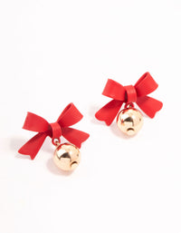 Gold Bauble & Red Bow Drop Earrings - link has visual effect only