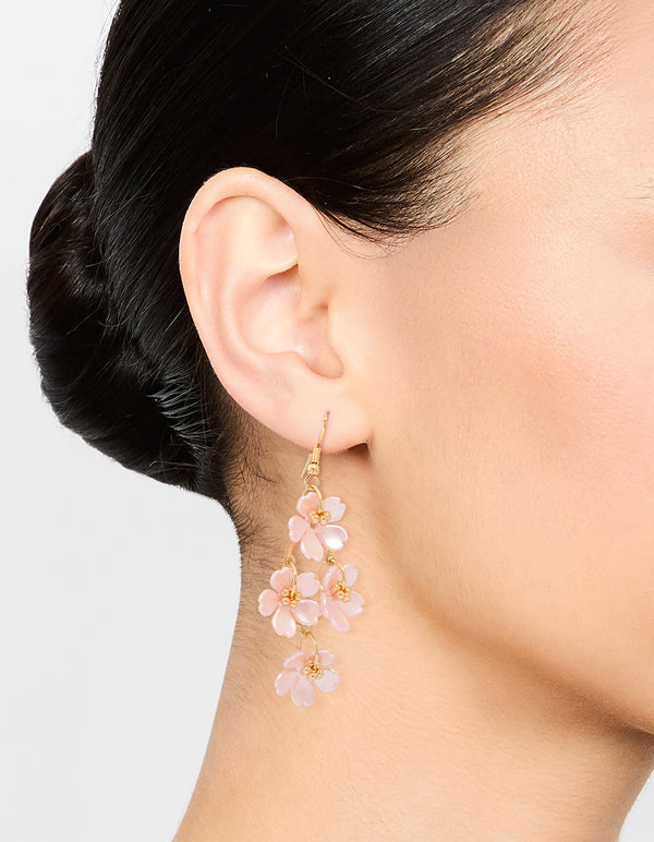Gold Lilac Pearlised Flower Vine Drop Earrings
