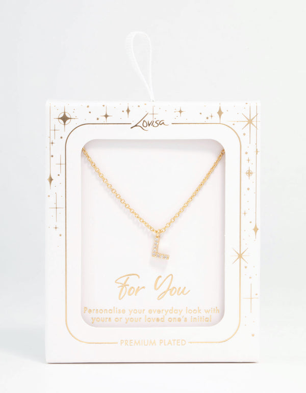 Gold Plated Cubic Zirconia Letter L  Necklace