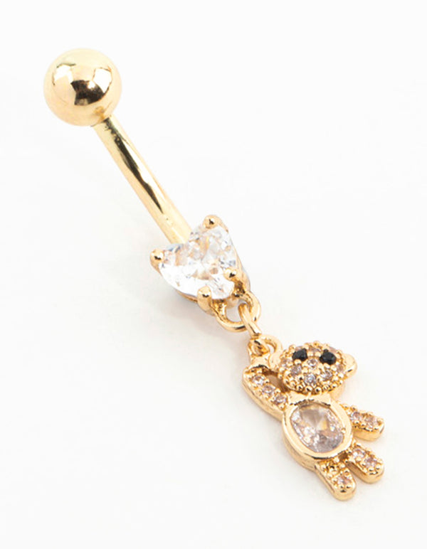 Gold Plated Surgical Steel Cubic Zirconia Teddy Drop Belly Bar