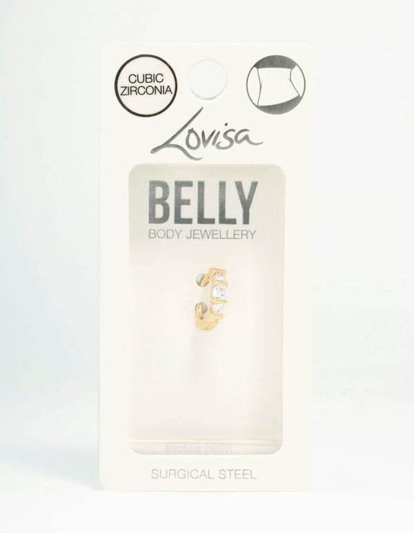 Gold Plated Surgical Steel Cubic Zirconia Trio Belly Ring