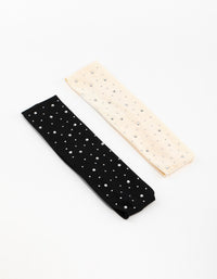 Black & Cream Fabric Diamante Stretch Headbands 2-Pack - link has visual effect only