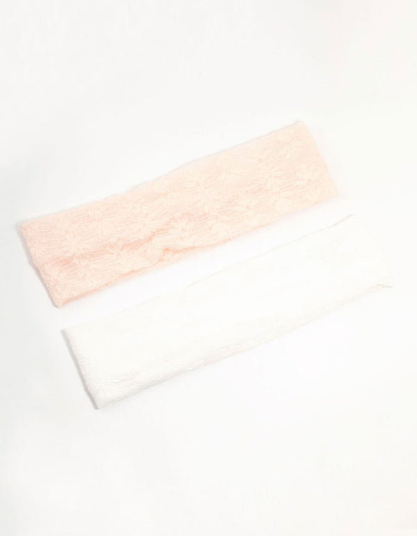 White & Pink Stretch Lace Headbands 2-Pack