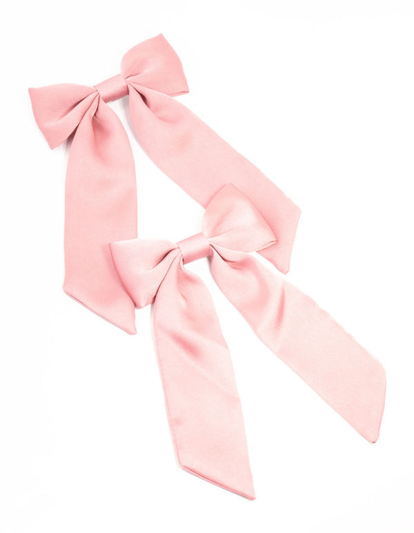 Medium Pink Satin Bow Clips 2-Pack