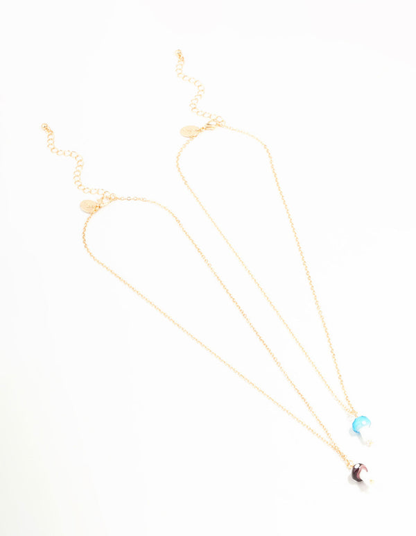 Glass Mushroom Gold Necklaces 2-Pack