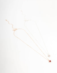 Mixed Metal Heart Halo Necklaces 2-Pack - link has visual effect only