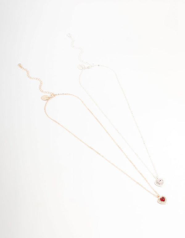 Mixed Metal Heart Halo Necklaces 2-Pack