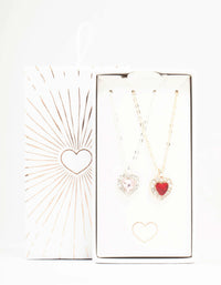 Mixed Metal Heart Halo Necklaces 2-Pack - link has visual effect only
