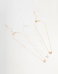Mixed Metals Link Heart Necklaces 3-Pack - link has visual effect only