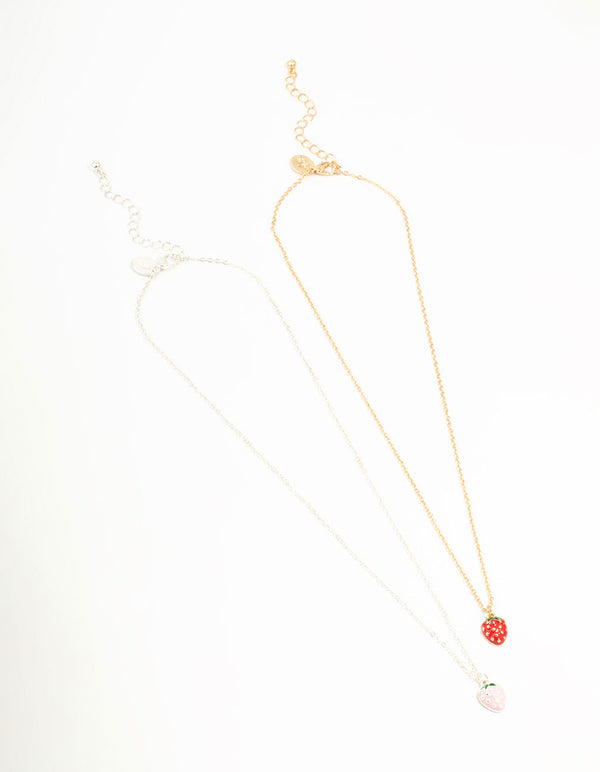 Mixed Metals Strawberry Necklaces 2-Pack