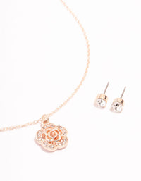Rose Gold Diamante Necklace & Stud Earrings Set - link has visual effect only