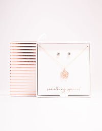 Rose Gold Diamante Necklace & Stud Earrings Set - link has visual effect only