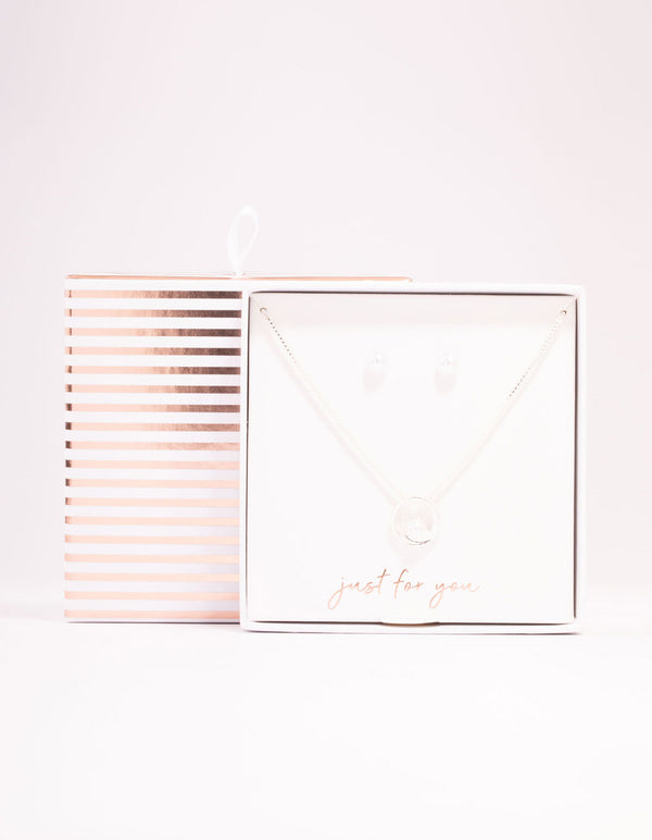 Silver Pearl Necklace & Stud Earrings Set