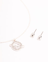Silver Diamante Planet Necklace & Stud Earrings Set - link has visual effect only