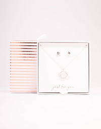 Silver Diamante Planet Necklace & Stud Earrings Set - link has visual effect only