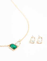 Green Diamante Teardrop Necklace & Stud Earrings Set - link has visual effect only