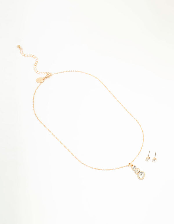 Gold Diamante Drop Necklace & Stud Earrings Set