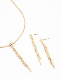 Gold Diamante Cup Chain Necklace & Earrings Set - link has visual effect only