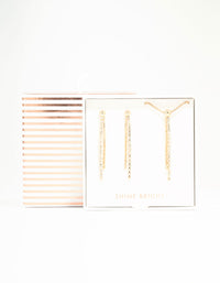 Gold Diamante Cup Chain Necklace & Earrings Set - link has visual effect only