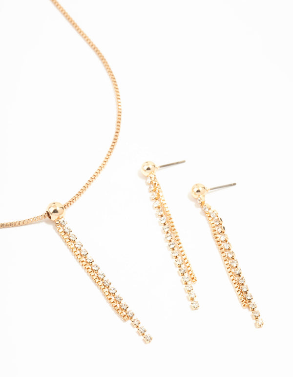 Gold Diamante Cup Chain Necklace & Earrings Set
