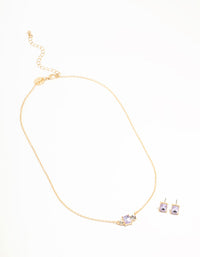 Purple Diamante Necklace & Stud Earrings Set - link has visual effect only
