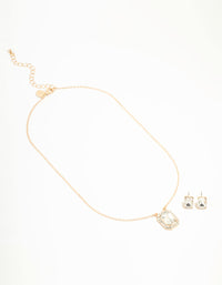 Gold Halo Diamante Necklace & Stud Earrings Set - link has visual effect only