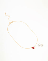 Red Diamante Heart Necklace & Stud Earrings Set - link has visual effect only