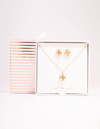 Gold Knotted Necklace & Stud Earrings Set - link has visual effect only