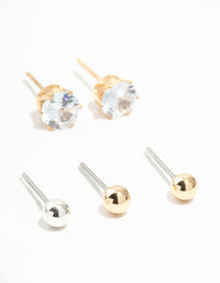 Mixed Metals Classic Stud Earrings 8-Pack - link has visual effect only