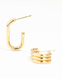 Waterproof Gold Plated Stainless Steel Triple Illusion Oval Hoop Earrings - link has visual effect only