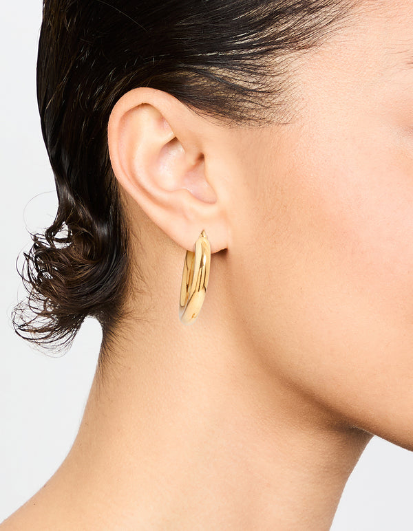 Waterproof Gold Plated Stainless Steel Large Plain Hoop Earrings