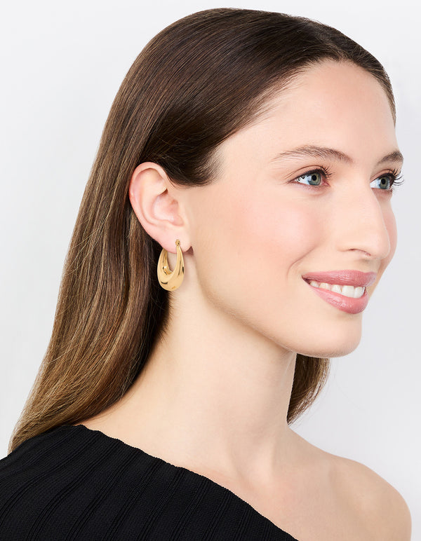 Waterproof Gold Plated Stainless Steel Long Graduating Oval Hoop Earrings