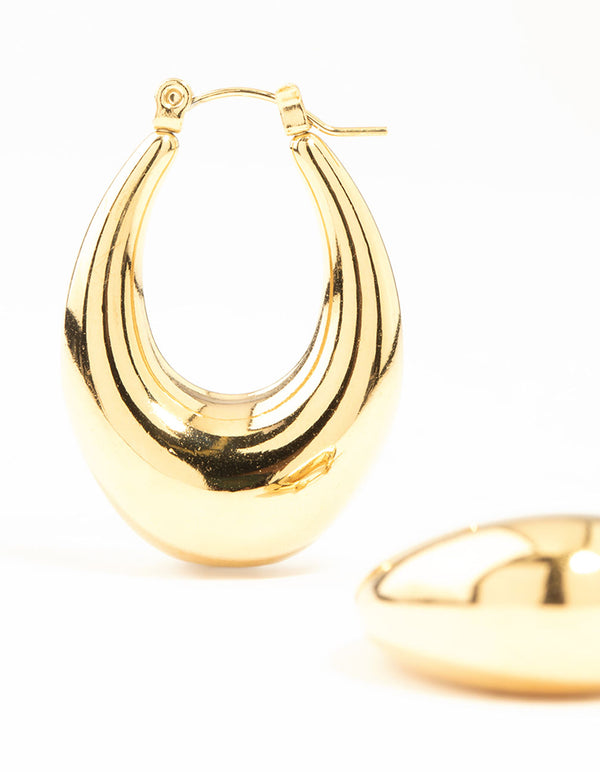 Waterproof Gold Plated Stainless Steel Long Graduating Oval Hoop Earrings
