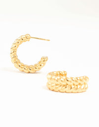 Waterproof Gold Plated Stainless Steel Medium Braided Hoop Earrings - link has visual effect only