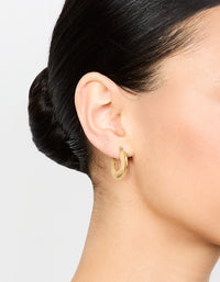 Waterproof Gold Plated Stainless Steel Wide Line Textured Hoop Earrings - link has visual effect only