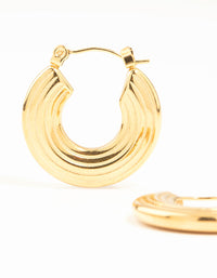 Waterproof Gold Plated Stainless Steel Wide Line Textured Hoop Earrings - link has visual effect only