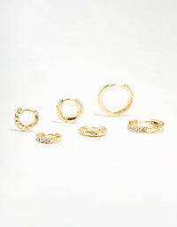 Gold Plated Plain & Diamante Hoop Earrings 3-Pack - link has visual effect only