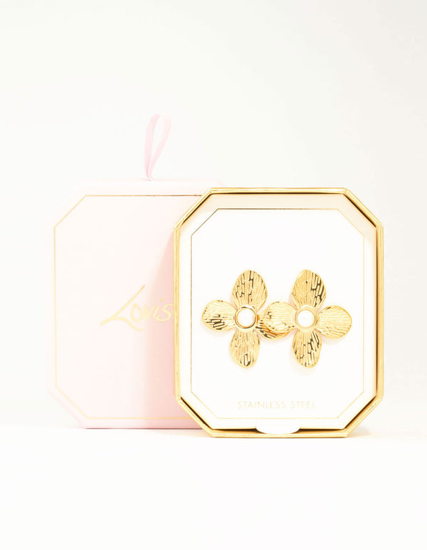 Waterproof Gold Plated Stainless Steel Flower Pearl Stud Earrings