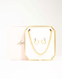 Waterproof Gold Plated Stainless Steel Classic Cable Necklace & Earrings Set - link has visual effect only