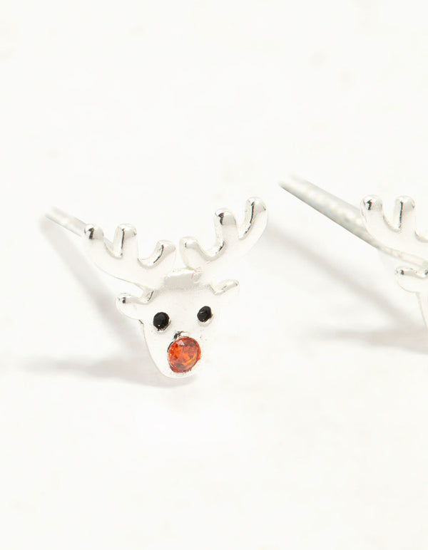 Sterling Silver Reindeer Stud Earrings