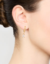 Waterproof Gold Plated Stainless Steel Baguette Diamante Huggie Earrings - link has visual effect only